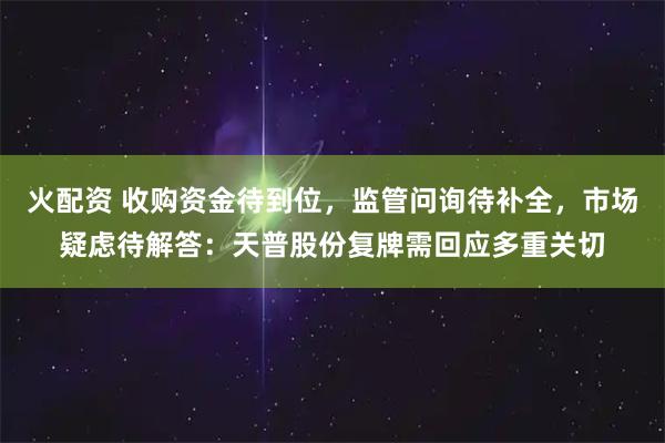 火配资 收购资金待到位，监管问询待补全，市场疑虑待解答：天普股份复牌需回应多重关切