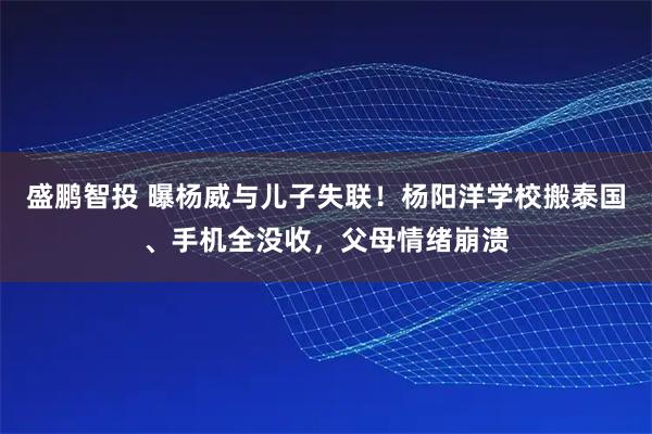 盛鹏智投 曝杨威与儿子失联！杨阳洋学校搬泰国、手机全没收，父母情绪崩溃